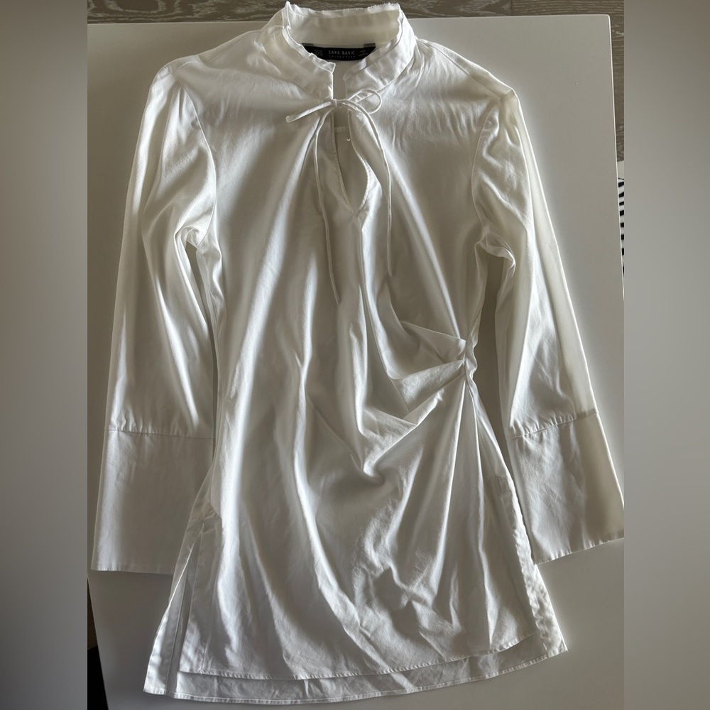 Zara White Tie-Neck Blouse